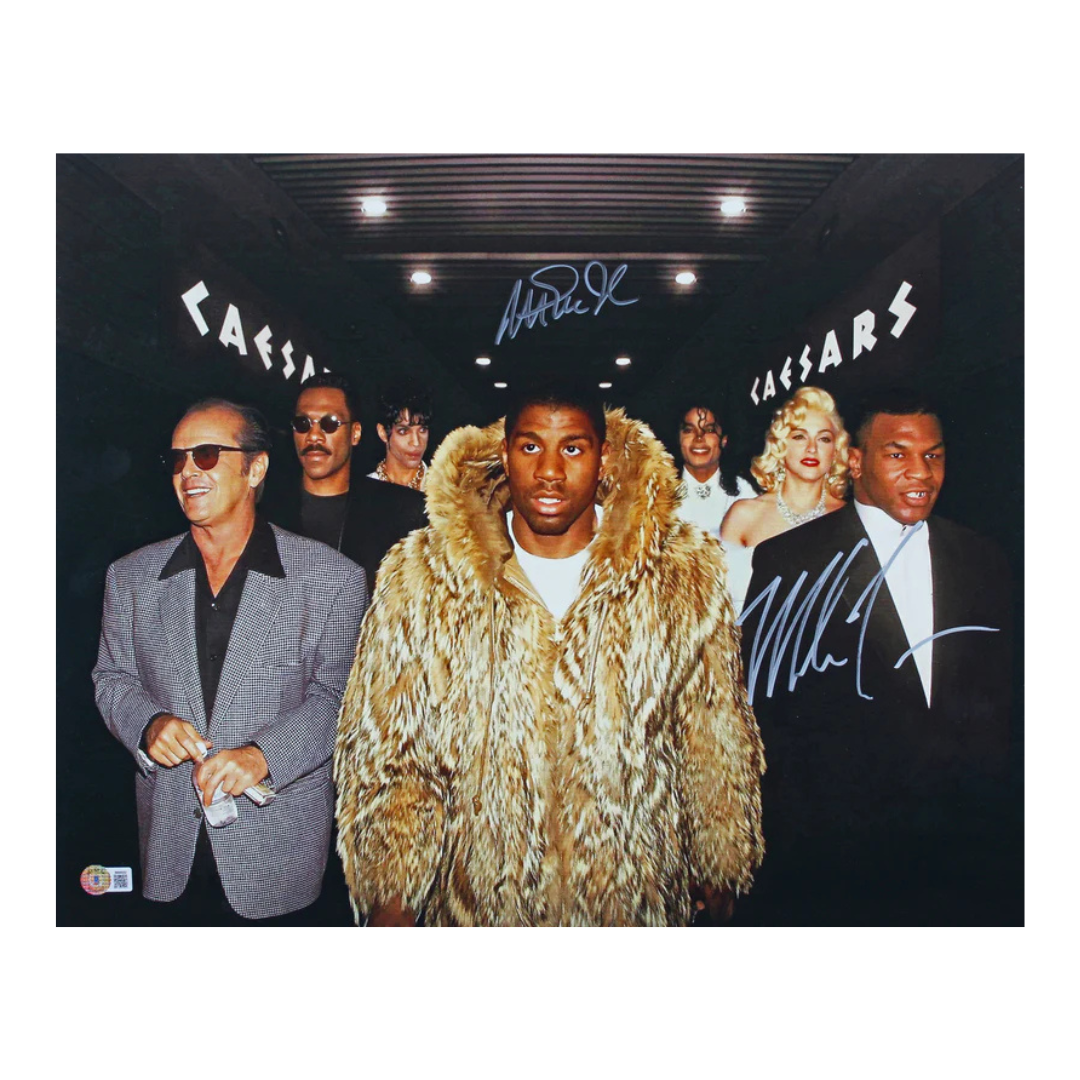 Magic Johnson & Mike Tyson Dual Signed Print Size 16″ x 20″ with Beckett Witness